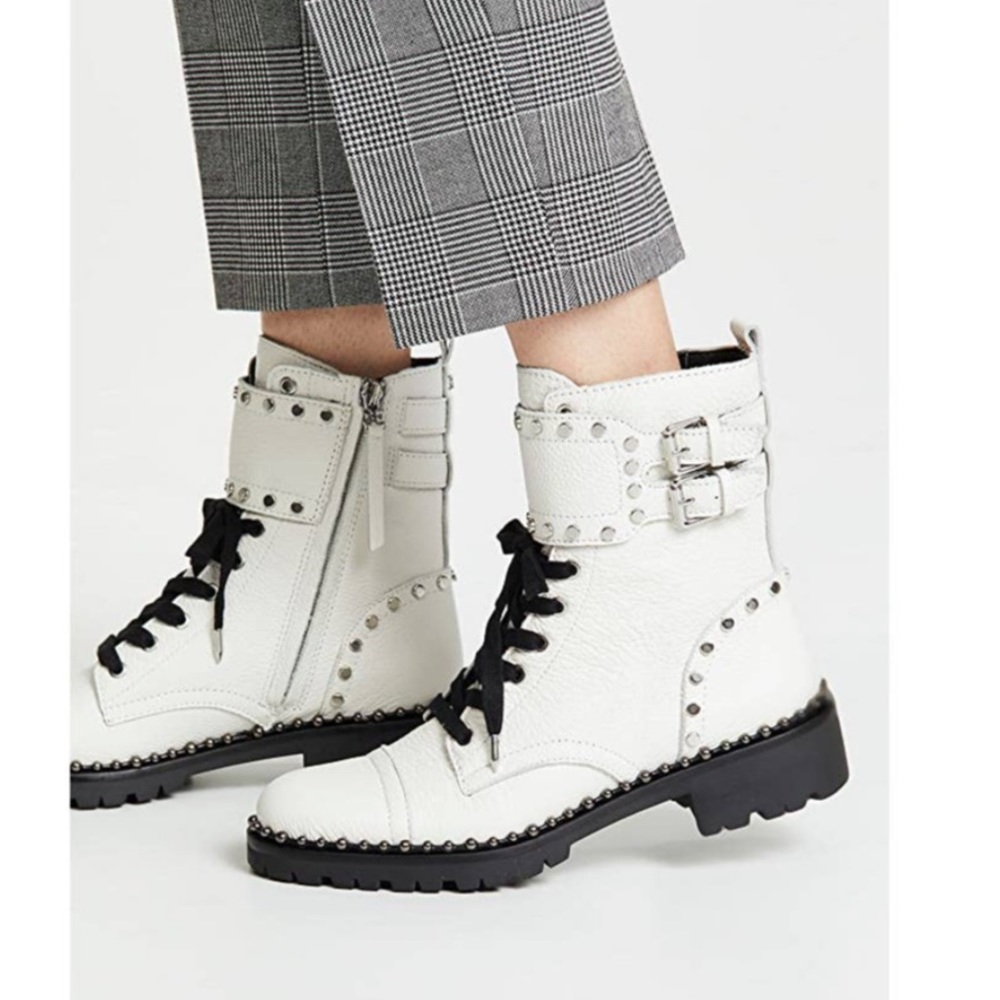Sam Edelman white leather combat boots 5.5